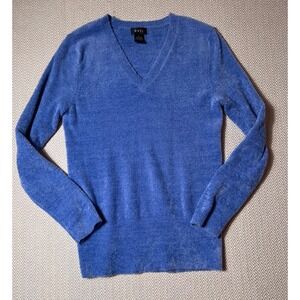 Evie Blue Chenille V-Neck Sweater Women's Size L Soft Cozy Stretch Pullover‎ Top